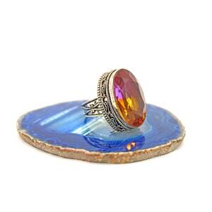 Silver-tone Amber and Purple Gradient Glass Cocktail Ring